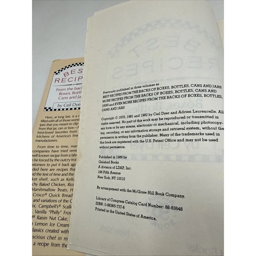 VTG 90s Ceil Dyer  Best Recipes From The Back Of Boxes Bottles Cans & Jars HC/DJ